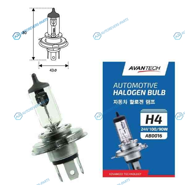 AB0016 Лампа головного света Avantech H4 (HB2) 24V 10090W