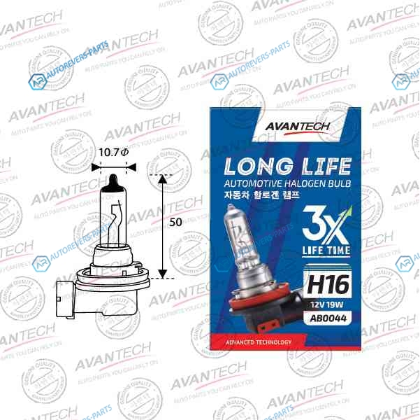 AB0044 Лампа головного света Avantech H16 12V 19W Long Life