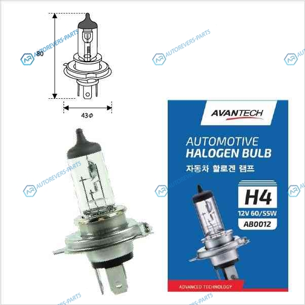 AB0012 Лампа головного света Avantech H4 (HB2) 12V 6055W