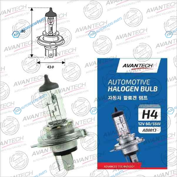 AB0013 Лампа головного света Avantech H4 (HB2) 12V 6055W