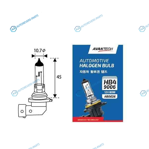 AB0026 Лампа головного света Avantech 9006 (HB4) 12V 80W