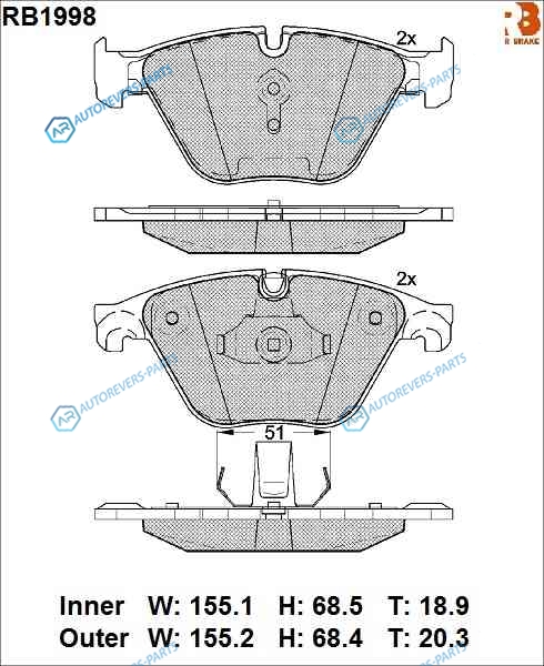 RB1998 Дисковые тормозные колодки R BRAKE