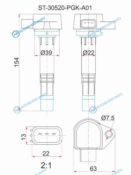 ST-30520-PGK-A01 Катушка зажигания HONDA D15BD17A 00-STREAM RN1RN2 00-CIVIC EU134FERIO ES1234
