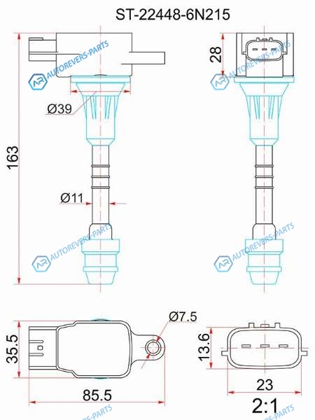 ST-22448-6N215 Катушка зажигания NISSAN SYLPHY G10PRIMERA P12 QR20DQR25DD 01- (4)