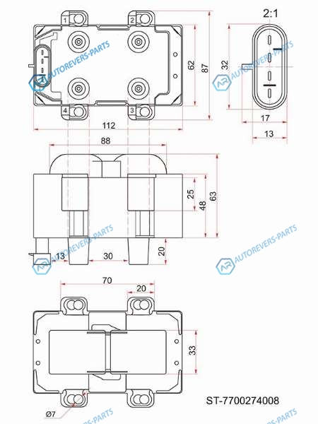 ST-7700274008 Катушка зажигания RENAULT LOGAN 04-KANGOO 01-09SANDERO 07- K7JM (модуль)