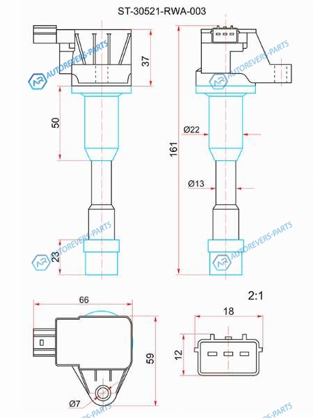 ST-30521-PWA-003 Катушка зажигания RR HONDA CIVIC 06-12FITJAZZ 02-08INSIGHT 09-14 L12L13