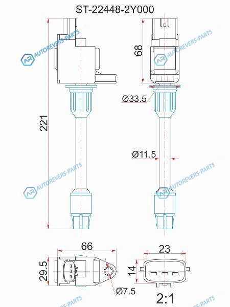 ST-22448-2Y000 Катушка зажигания RR NISSAN CEFIRO A33 VQ20DEVQ25DEVQ30DE 98-03 (3)