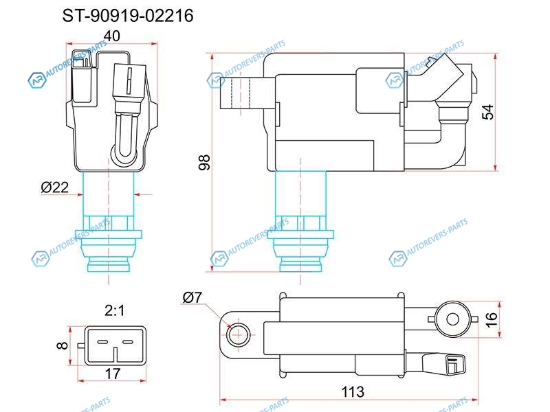 ST-90919-02216 Катушка зажигания TOYOTA 1JZ2JZGE JZX10 96-001JZ JZX11 00-2JZGE JCE1 01-1JZGE2JZGE JCG1 9