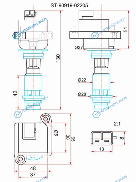 ST-90919-02205 Катушка зажигания TOYOTA CHASERCRESTASOARERMARK II 91- 1-2JZGTE