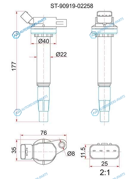 ST-90919-02258 Катушка зажигания TOYOTA COROLLA 07- 1ZRFELEXUS NX200 3ZRFAE