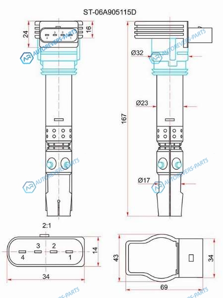 ST-06A905115D Катушка зажигания VAG A3A4A6OCTAVIA 97-10SUPERB 01-08BORA 00-05PASSAT 00-05POLO 1.8T