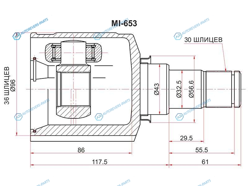 MI-653 Шрус внутренний LH MITSUBISHI ASX GA8W GA0 13-14OUTLANDER GFDELICA D5