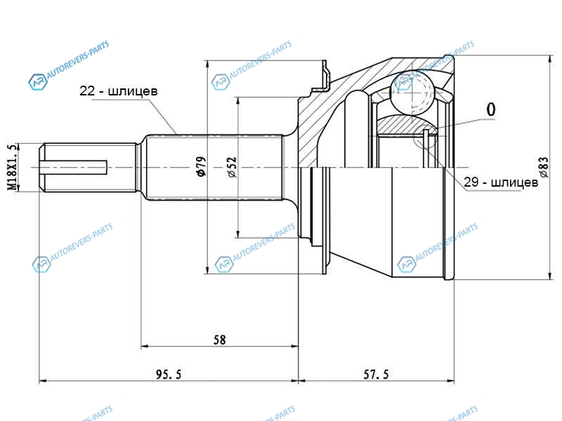 CH-819 Шрус наружный CHEVROLET LANOS T100 97-02DAEWOO NEXIA G15MF 95-09NEXIA NEW 09-