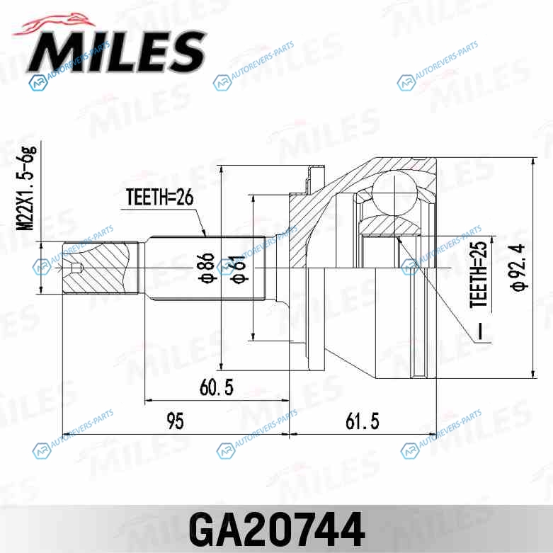 GA20744 ШРУС TOYOTA COROLLA  2013- нар. GA20744