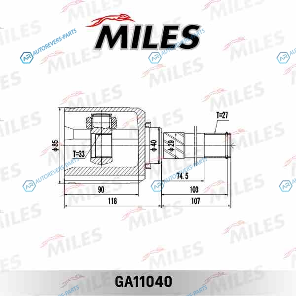 GA11040 ШРУС NISSAN QASHQAI IX-TRAIL T31 07- внутр. левый передний GA11040