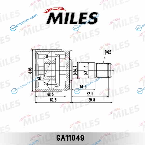 GA11049 ШРУС MITSUBISHI PAJERO IISPORT IL200 III-IV 2.4D-3.0 91- внутр.лев. GA11049