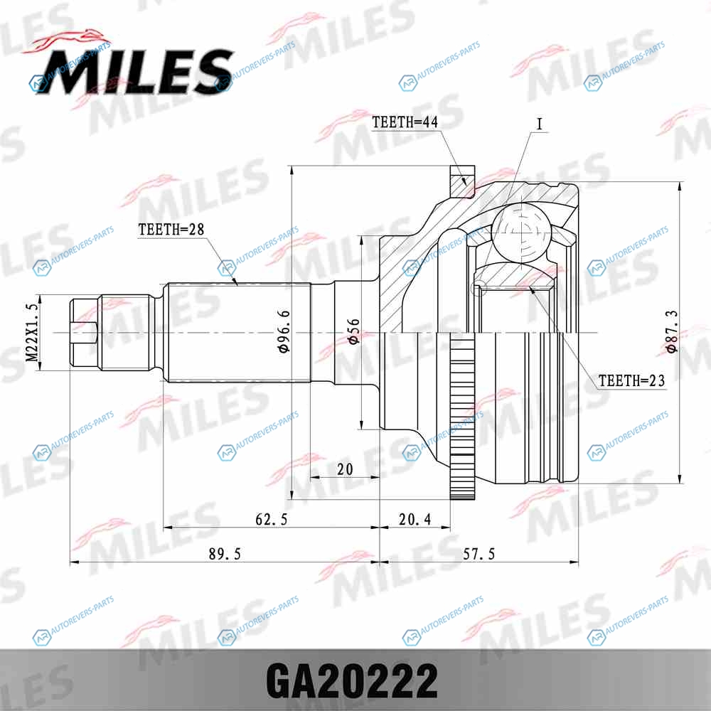 GA20222 ШРУС MAZDA 6 1.8-2.0 02- нар.(ABS) (GKN 304691) GA20222
