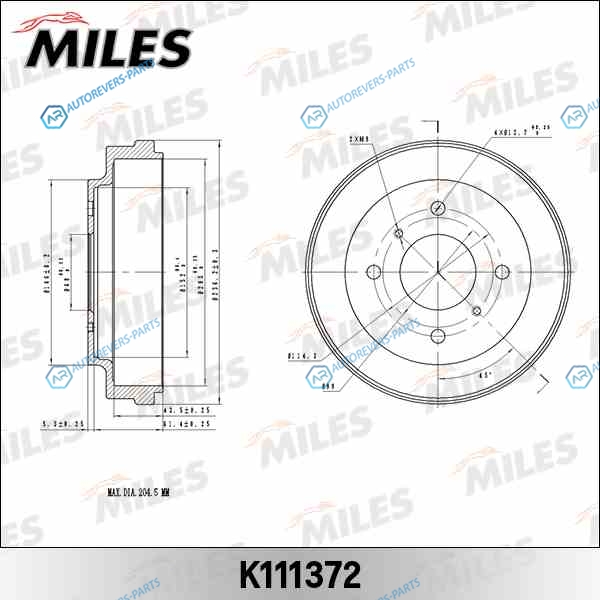 K111372 Барабан тормозной NISSAN ALMERA (N16) 1.5 00- (TRW DB4349) K111372
