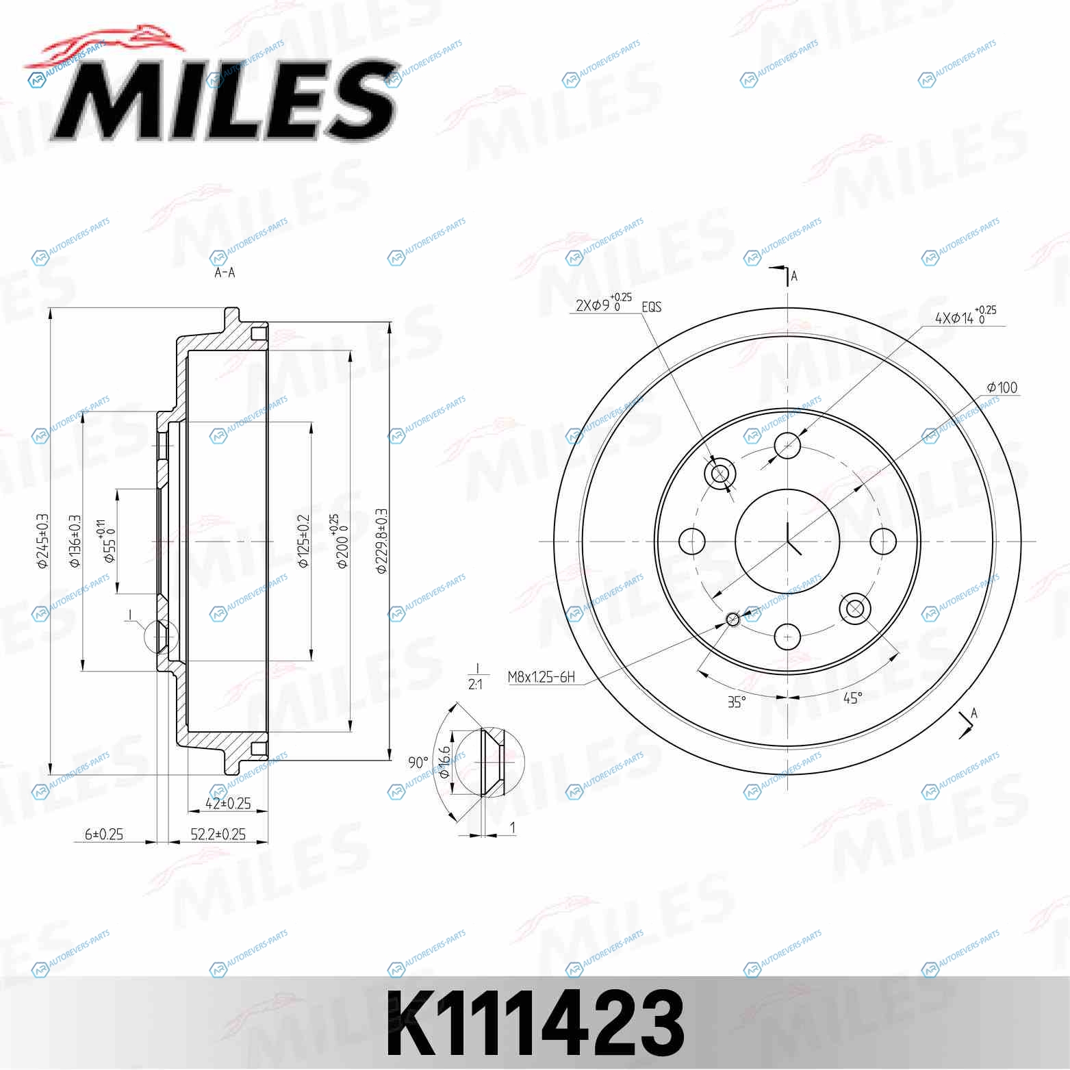 K111423 Барабан тормозной MAZDA 323 98-04 (TRW DB4279) K111423