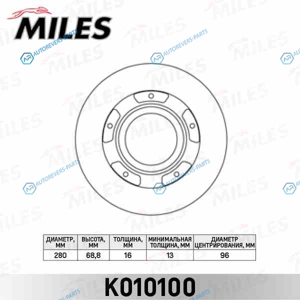 K010100 Диск тормозной FORD TRANSIT 2.2-2.4 TDCI 06- задний с кольцом АБС (TRW DF4821S) K010100