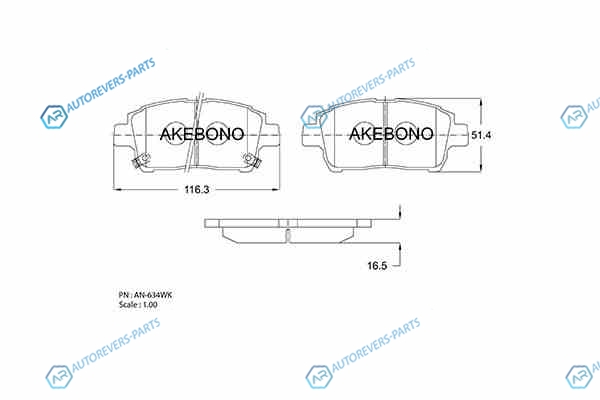 AN-634WK Колодки тормозные дисковые передние ПОДХОДЯТ ДЛЯ TOYOTA COROLLA (E12). bB -04. PRIUS 00-. YARIS (P10). WILL AN-634WK