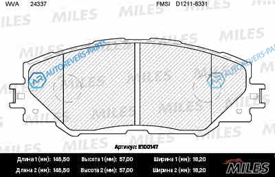 E100147 Колодки тормозные (смесь Semi-Metallic) передние (TOYOTA RAV4 III-IV) (без датчика) (TRW GDB3424) E100147