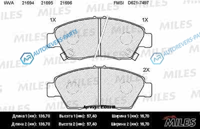 E100219 Колодки тормозные (смесь Semi-Metallic) передние (HONDA FIT  JAZZ (GD.GE) STREAM (RN)  CIVIC 91-05) (без датчика) (TRW GDB3375) E100219