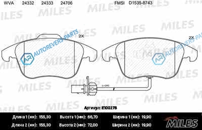 E100276 Колодки тормозные (смесь Semi-Metallic) AUDI A4A4 ALLROADA5 1.8-3.2 07- передние с датч.  (TRW GDB1814) E100276