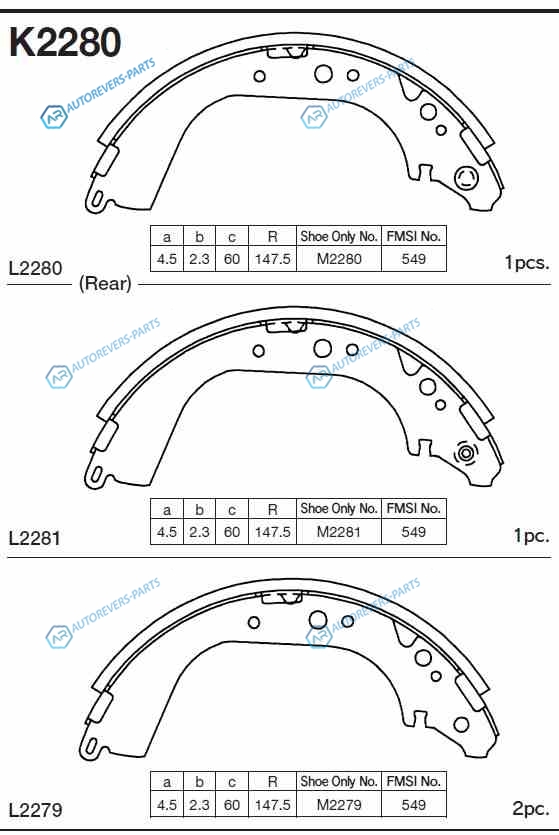K2280 Колодки торм. барабанные Toyota Land Cruiser J7 all 88-93.J8 90-97 K2280