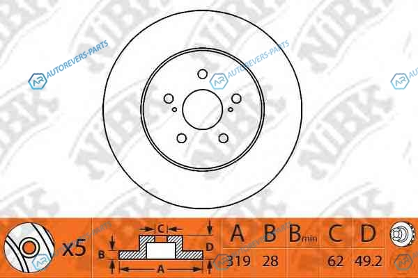 RN1219-NIBK_диск тормозной передний!| Lexus RX 3.0-4.0| Toyota Harrier 2.4-3.5i 03>