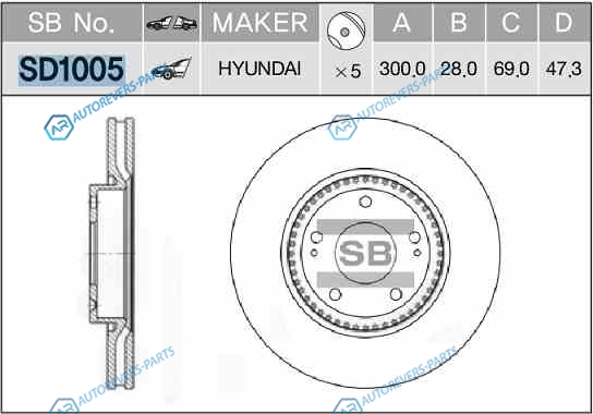 SD1005_диск тормозной передний!| Hyundai Tuscon 2.0|2.7|2.0D 04>