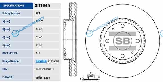 SD1046_диск тормозной передний!| Hyundai Sonata|Elantra 1.6|2.0|2.0CRDi 00-09
