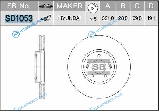 SD1053_диск тормозной передний!| Hyundai Santa Fe 2.7i|2.2CRDi 06>