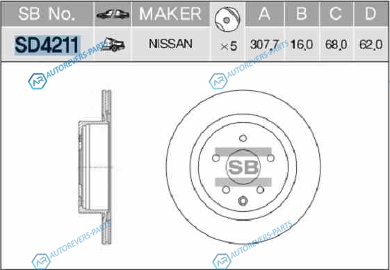SD4211_диск тормозной задний!| Nissan Murano 3.5 4WD 05>