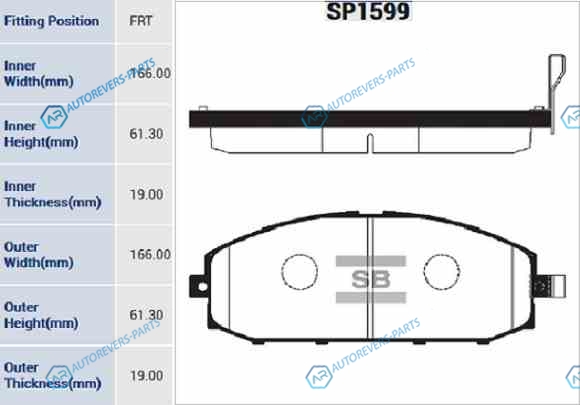 SP1599_колодки дисковые передние!| Nissan Patrol Y61 4.5i|2.8TD|4.2TD 97>|3.0Di 00>