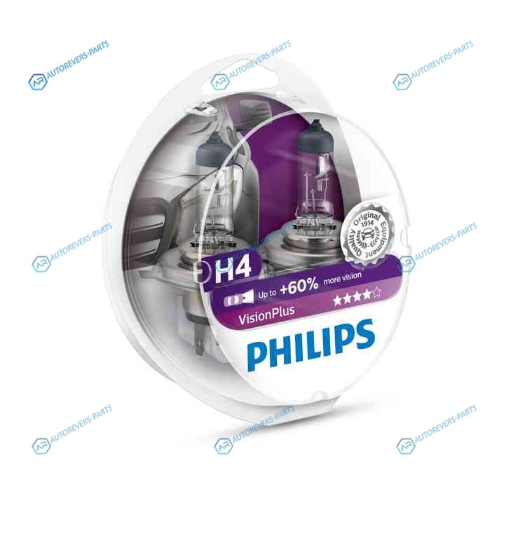 12342VPS2_к-кт ламп! (H4) 60|55W 12V P43T-38 галогенная VisionPlus (2шт. в блистере)|