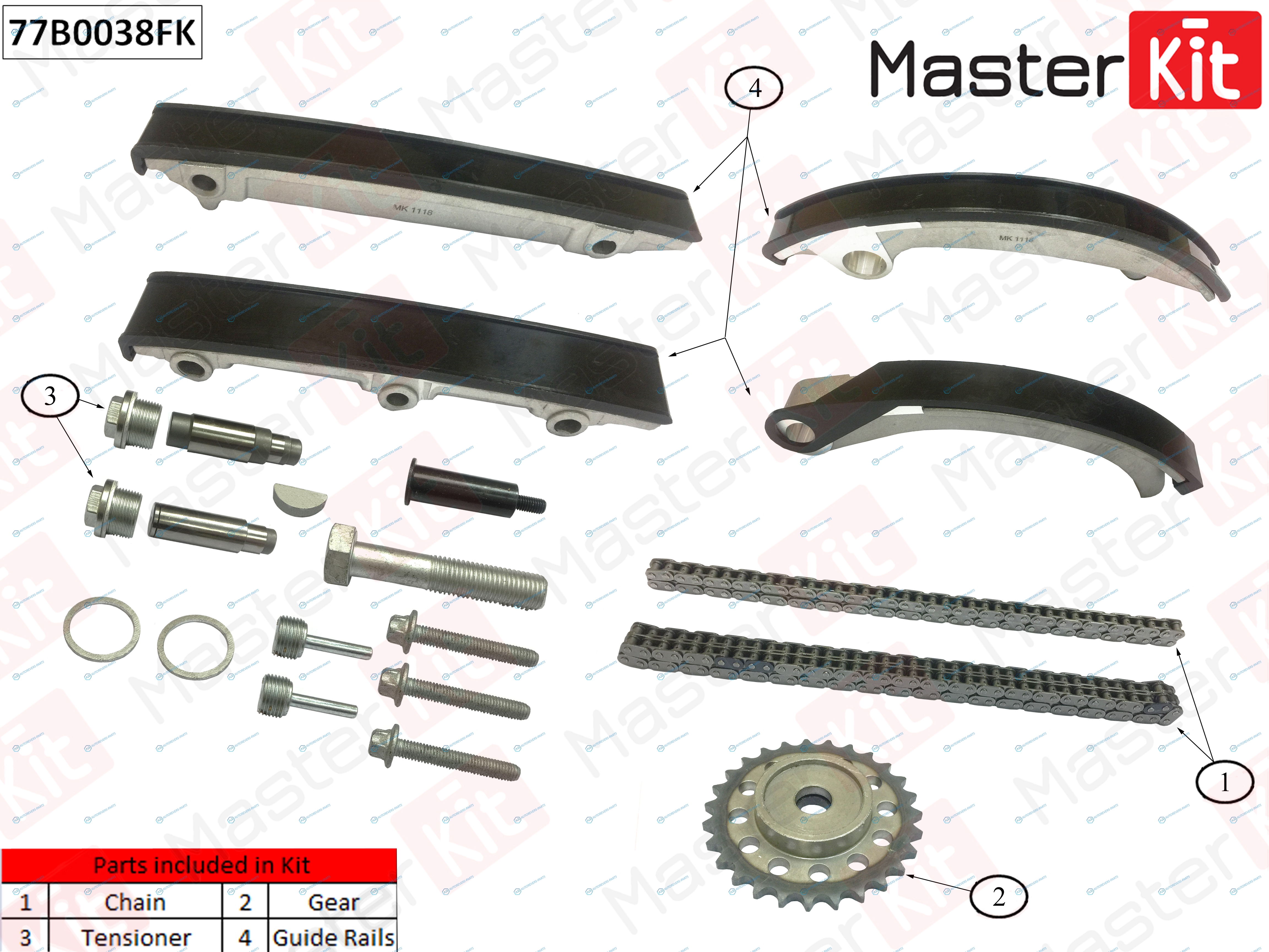 77B0038FK Комплект цепи ГРМ Opel Vectra 2.0Di-2.2DTi 96- 77B0038FK