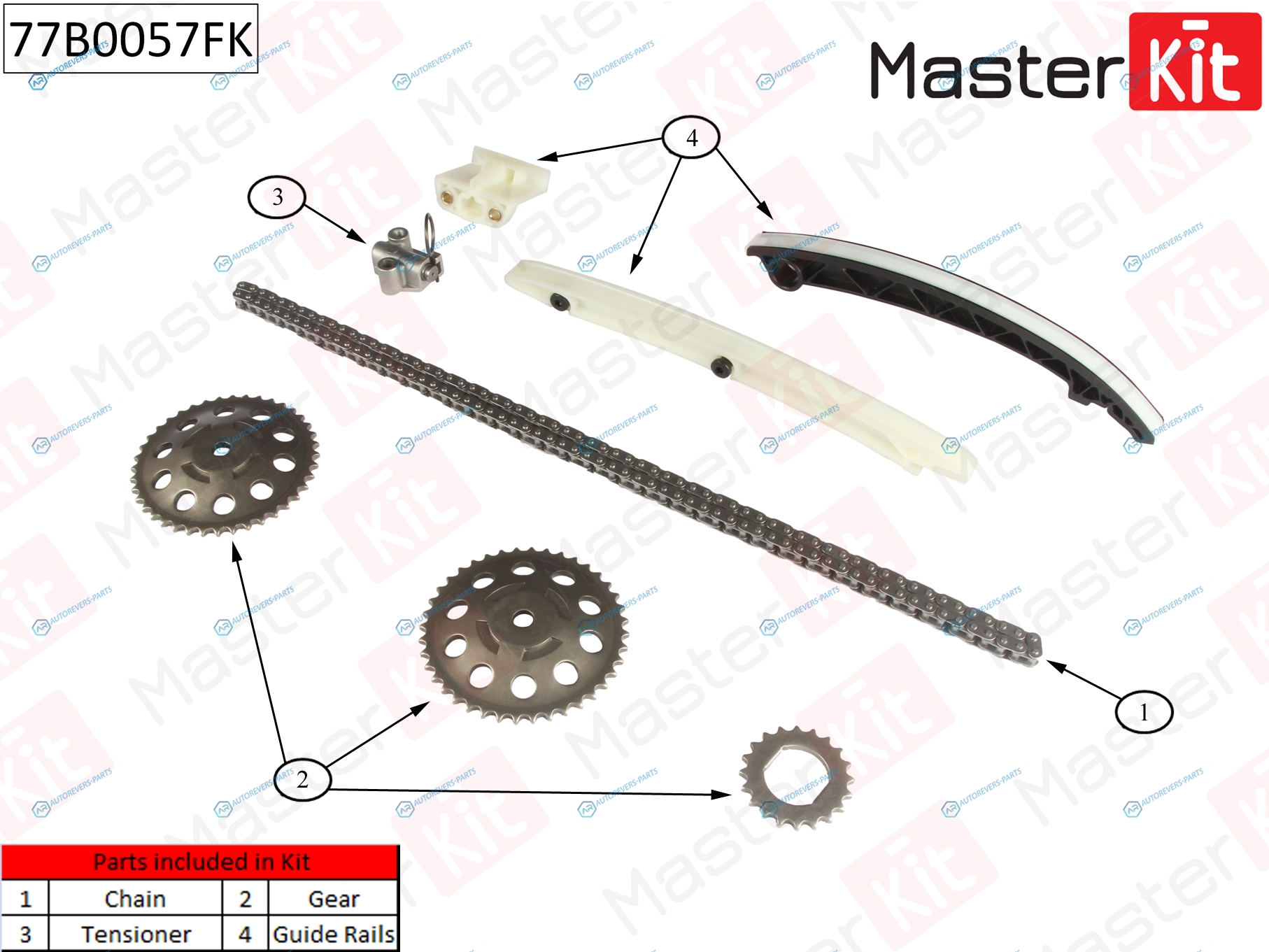 77B0057FK Комплект цепи ГРМ Opel AstraComboCorsaMerivaTigra 1.4i 90kW Z14XEP 04-11 77B0057FK